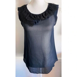 Theory • Navy Sheer With Black Lace Neckline Tank Top